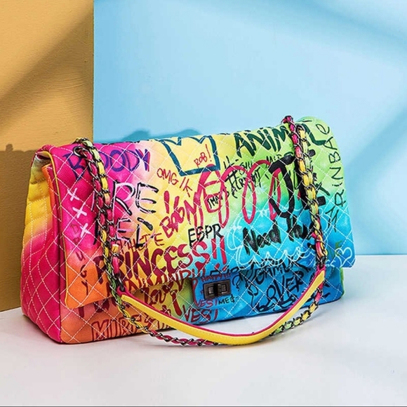 SALE!❤⚡Neon Color Graffiti XL travel size Handbag - Picture 5 of 8